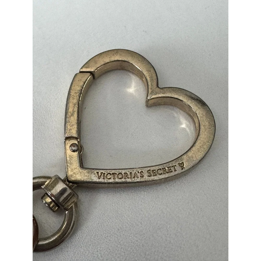 Victoria's Secret Gold Double Heart‎ Keychain Bag Charm Lobster Clasp Engraved